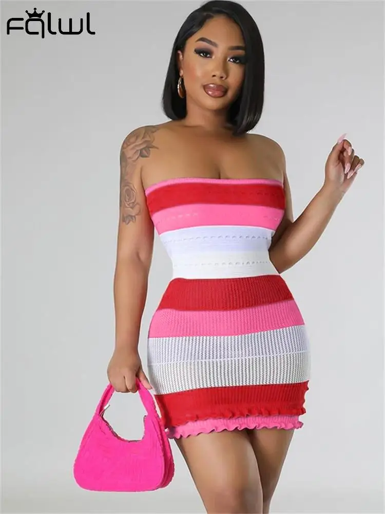 

Habbris Summer Blue Striated Knittde Sleeveless Mini Dress Beach Vacation For Women 2023 Red Off Shoulder Bodycon Short Dress