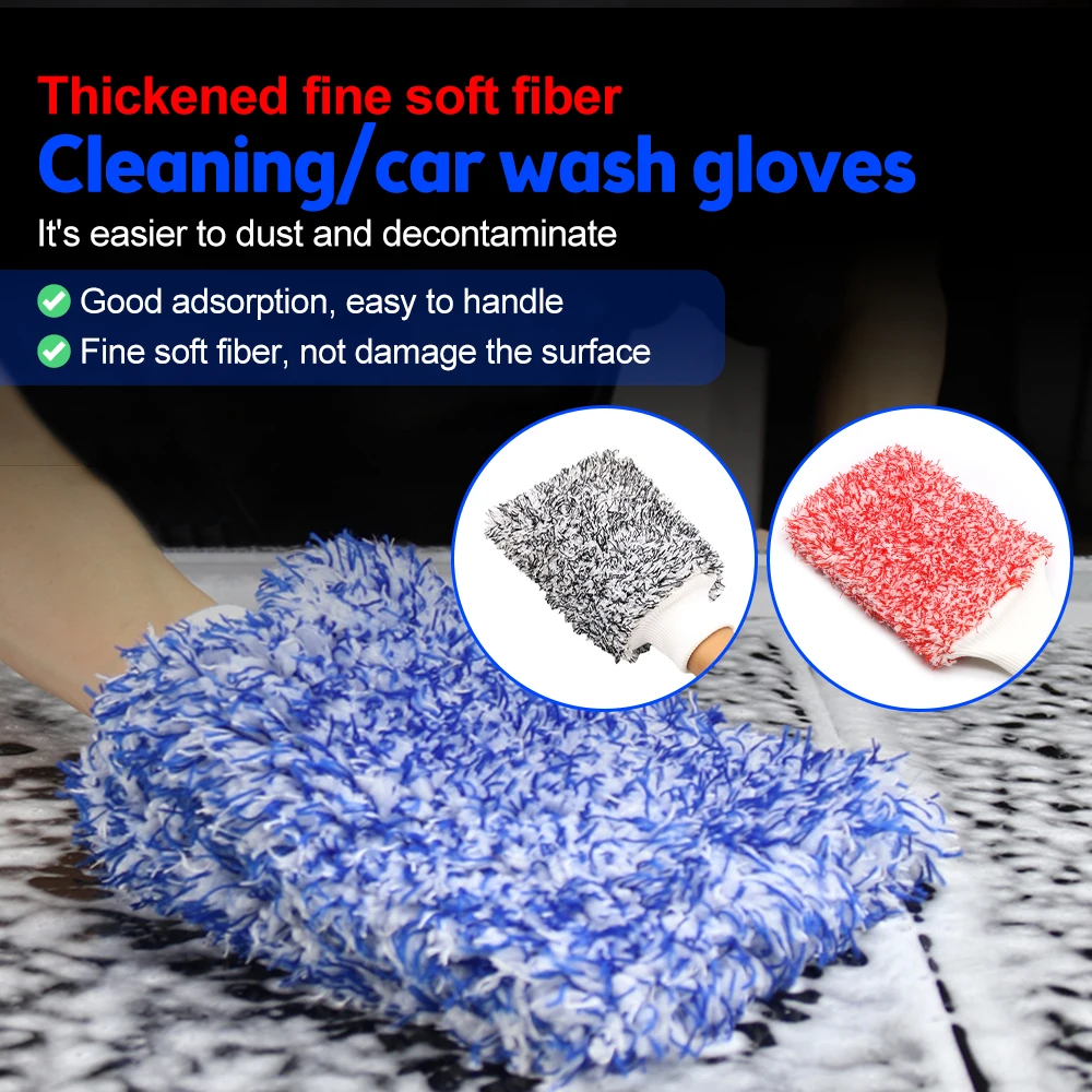 Car Wash Glove Cleaning Sponge Plush Towel Microfiber Wash Mitt Double-faced Glove