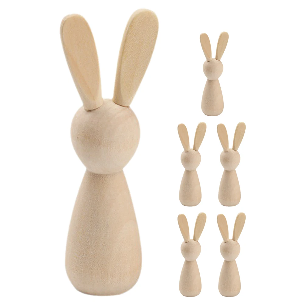 Figuras de conejo de madera para manualidades, muñecos de clavija sin terminar, pintura de grafiti, regalos para decoración del hogar, guardería, Mini conejito, 6 piezas