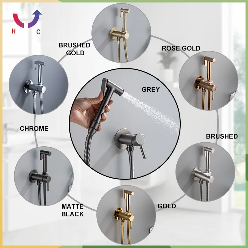 Brass Round Portable Bidet Faucet Sprayer Toilet Bidet Gold Faucet Bathroom Hot and Cold Mixer Toilet Gun Set Cleaning Shower