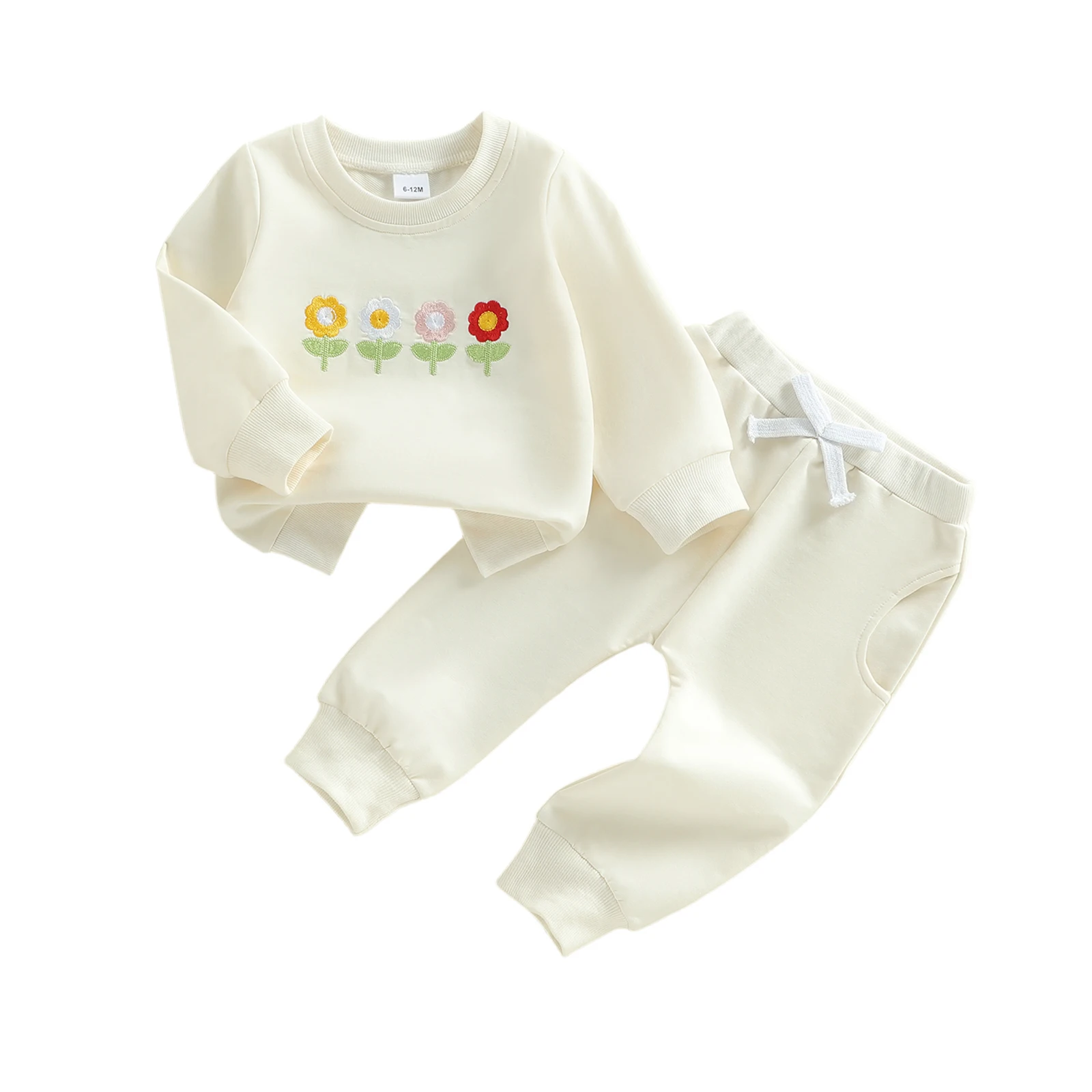 Adorable Toddler Girl Spring Ensemble Floral Embroidered Long Sleeve Top Stretchy Waistband Pants for a Stylish Look