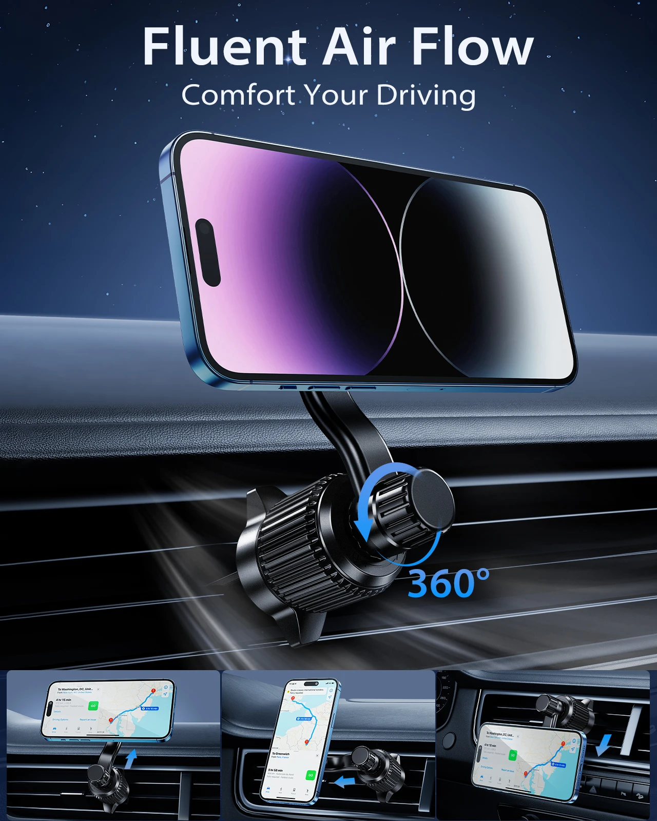 Eary Magnetic Car Phone Holder Mount Super Stable Air Vent Magsafe Cell Phone Stand Metal Hook Clip With 360° Rotation 2025