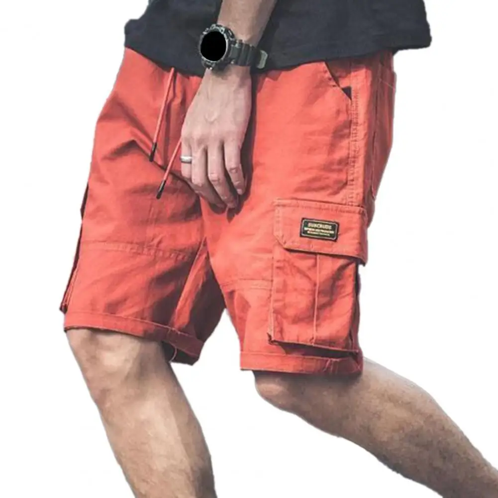 

Wide Leg Shorts No Elasticity Gargo Shorts Solid Color Cozy Stylish Men Drawstring Elastic Waist Pockets Shorts