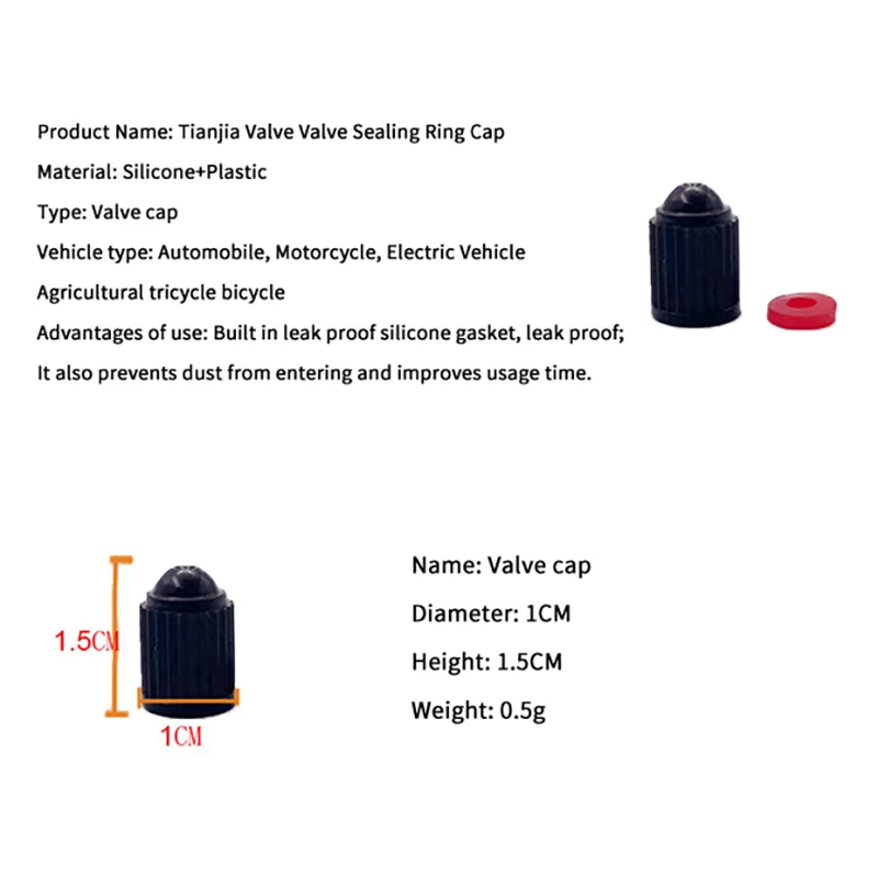 100PCS Car Tire Valve Plastic Black Bike Tyre Valve Caps O Rubber Ring Covers Dome Shape Dust For Car Motorcycle Cap Decor