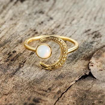 Boho Clear Resin Stone Moon Phase Rings For Women Antique Silver Rose Black Gold Color Minimalist Stacking Index Finger Jewelry