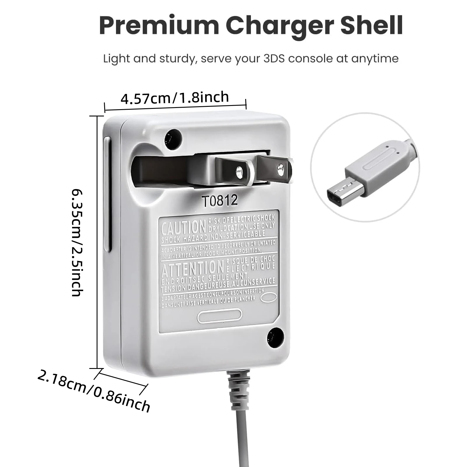 3DS Charger Power Adapter Replacement for Nintendo 3DS/DSi/DSi XL/New 3DS XL 100-240V Wall Plug AC Adapter for Console