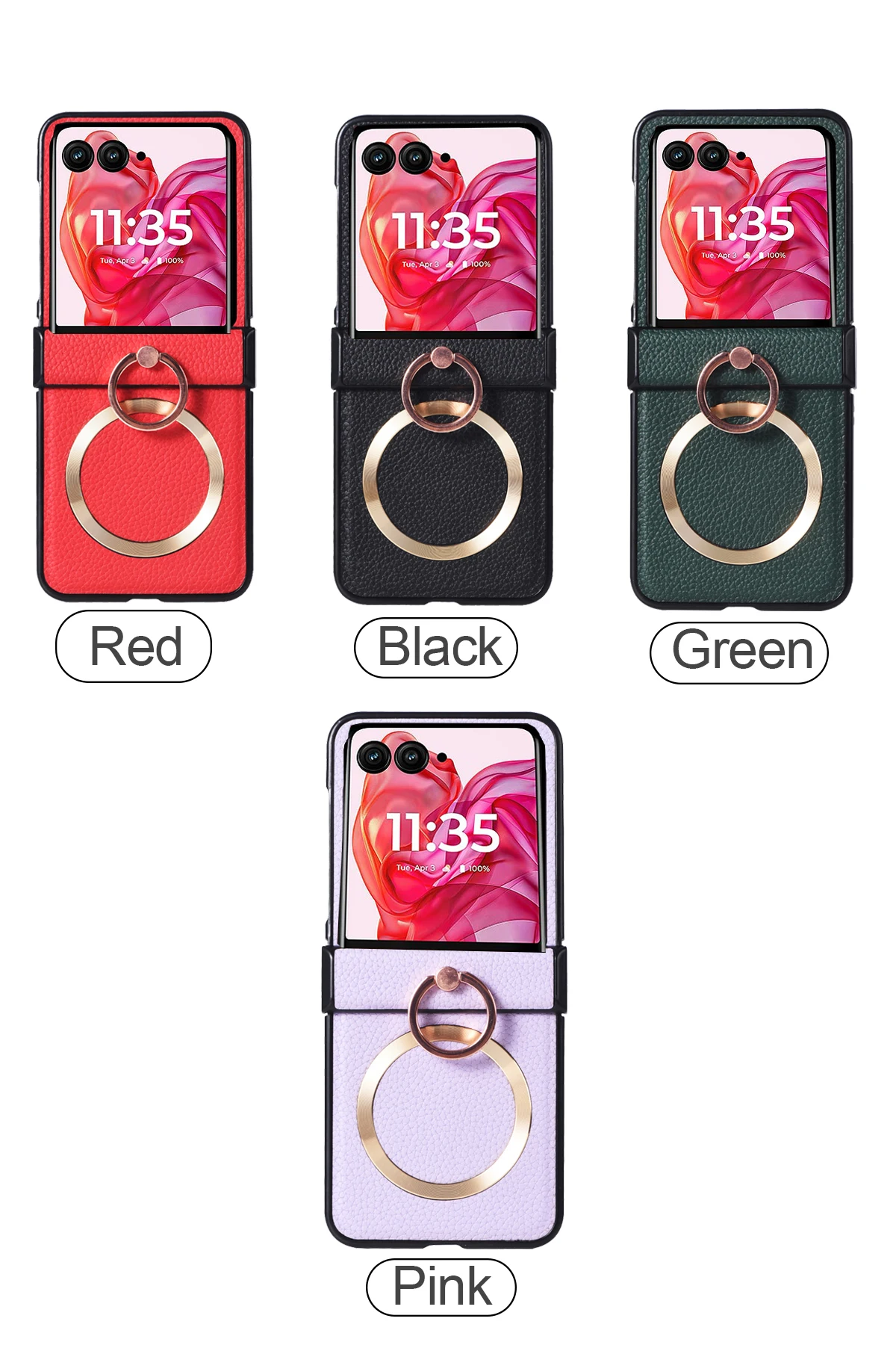 Premium PU Leather Magnetic Wireless Charging Ring Holder Case - Hinge Protection