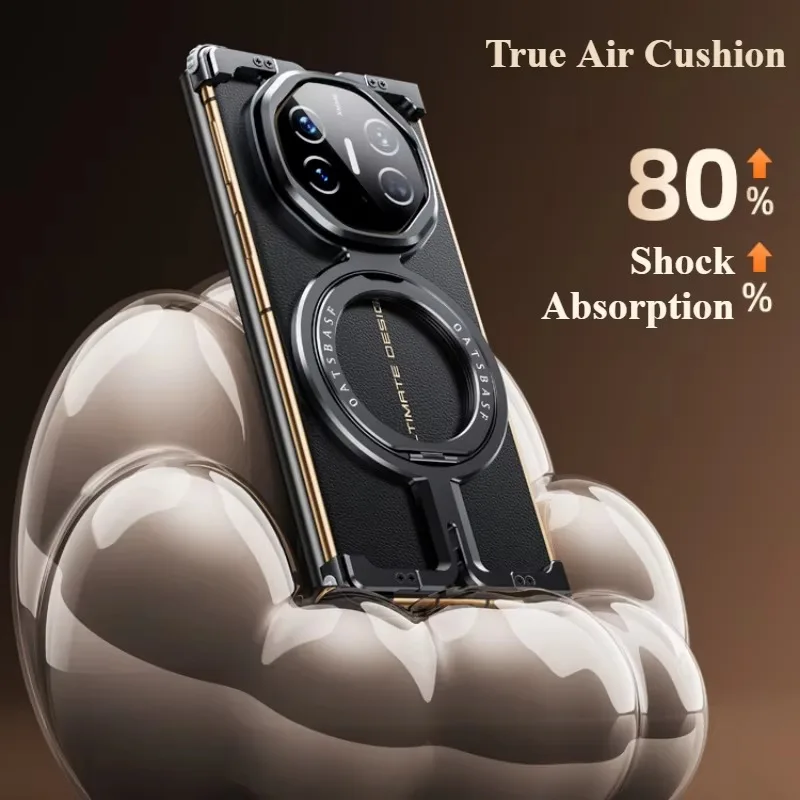 Eary for Huawei Mate XT Phone Case with 360 Rotatable Stand Metal Frameless Magnetic Protective Cover Aluminum Alloy Slim Bumper