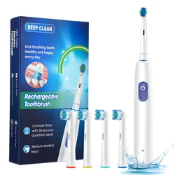Waterproof Rechargeable Electric Toothbrush with Timer and 8 Brush Heads (With 4 heads)