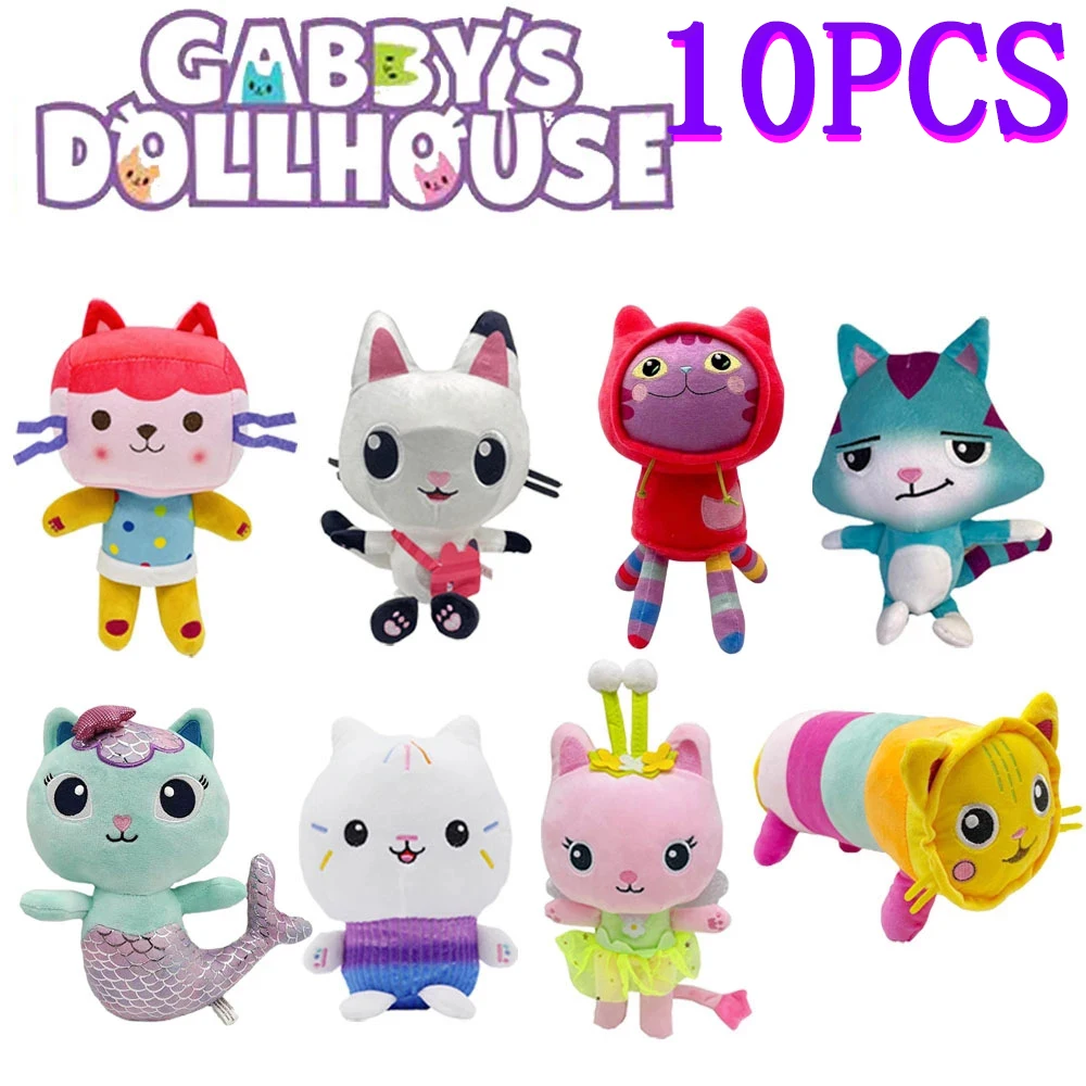 10Pcs Gabby Dollhouse Peluche Mercat Cartoon Animali Di Peluche Gatto Sorridente Auto Gatto Abbraccio Gaby Girl Dolls Regali Di Compleanno Per Bambini