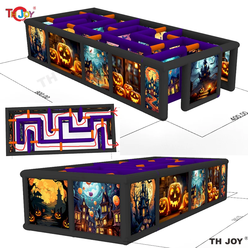 Fast Air Shipping,11x3m Black Inflatable Maze Arena Blooded Halloween Haunted House with Roof Sport Game for Sale 3