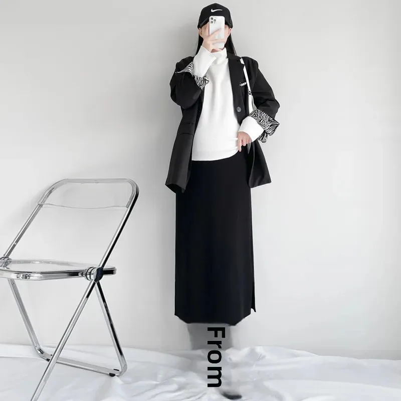 Maternity High Waist Thickened Autumn Winter Wrap Skirt Support Belly Mid-Length One-Step Skirt for Pregnant Women Outerwear