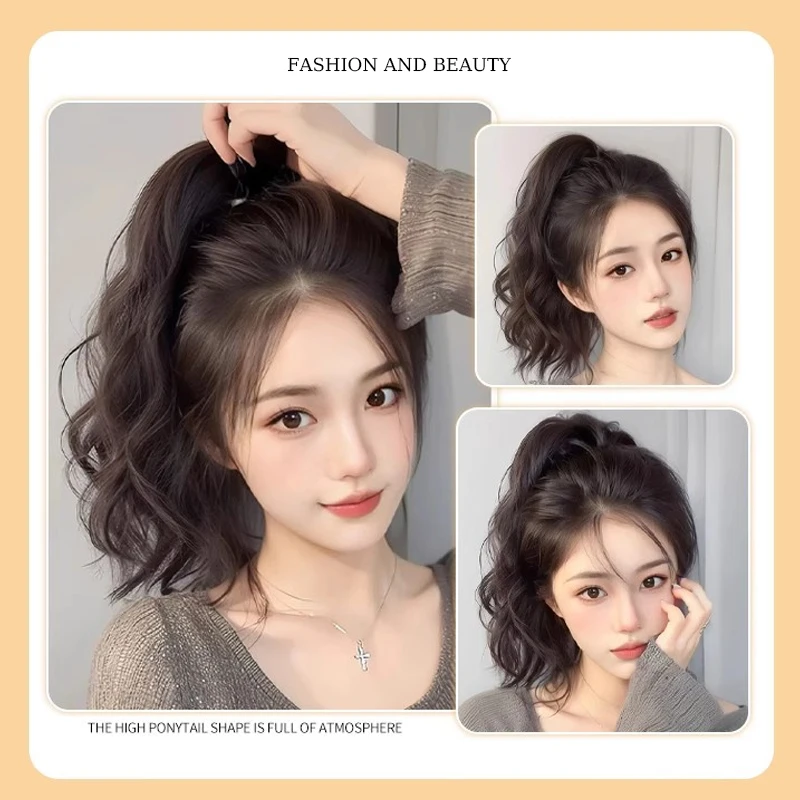 12inch Hair Ponytail Extensions Wig Wavy Curly Ponytail Hairpiece with Elastic Rubber Band Fluffy Wavy Ponytail for Women Wear