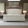 NEW King Size Platform Bed Frame, Chenille Upholstered Sleigh Bed with Scroll Wingback Headboard & Footboard/Button Tufted 3