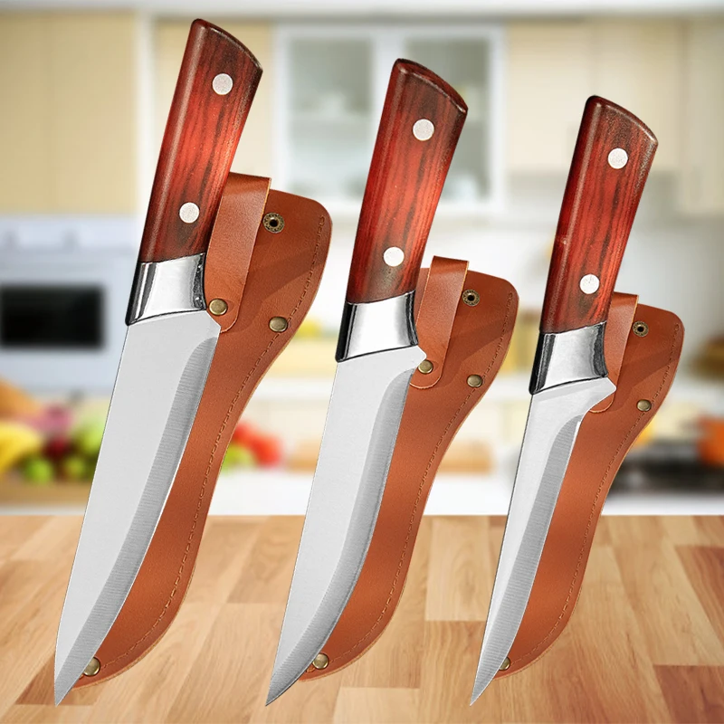 

Stainless Steel Boning Knife Meat Cleaver Chef Knife with Sheath Slaughtering Sheep Fish Pig Fruit Vegetable Sharp Knives