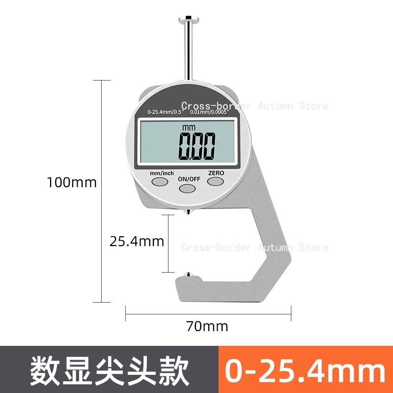 디지털 두께 측정기, 고정밀 마이크로미터 두께 캘리퍼스 날카로운 팁 비율 0-25.4mm