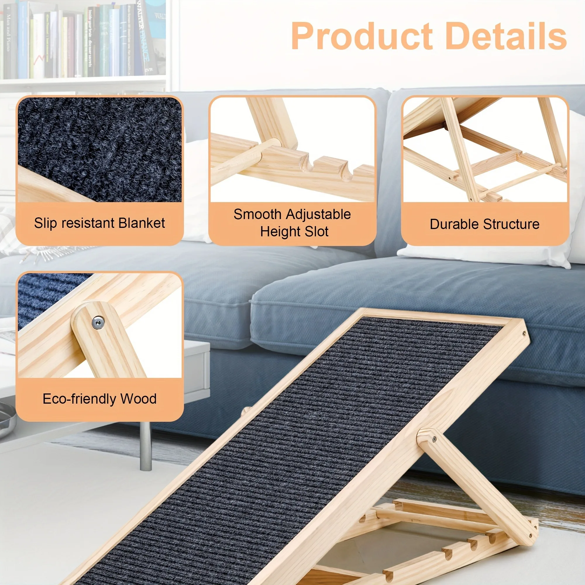 1 count Dog Cats Ramp, Upgraded Folding Portable Wood Pet Ramp for Small and Older Animals, 42" Long, Height from 14" to 26" 20