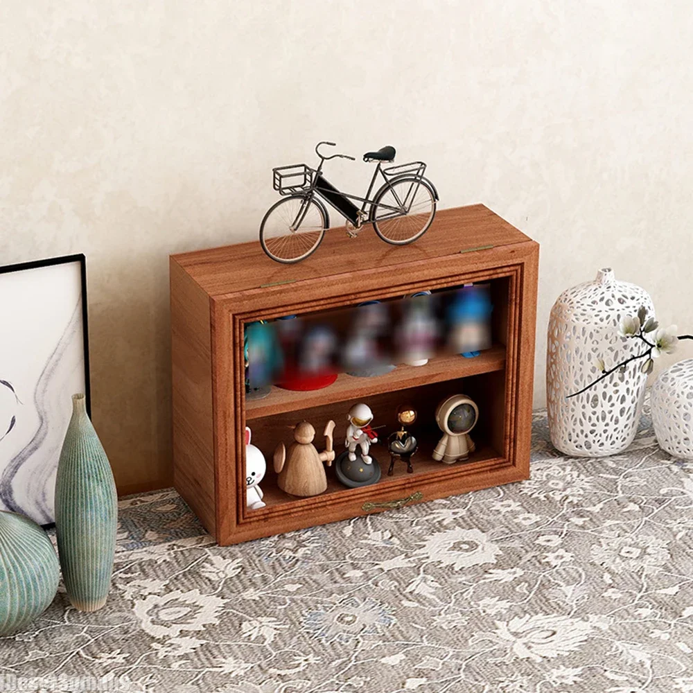 

Retro Tea Set Storage Shelves Dustproof Cosmetics Desktop Jewelry Box Sundries Multifunctional Organization Figure Display Stand