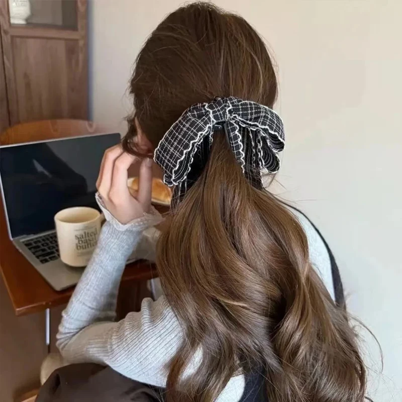 Schwarz-weiß karierte Schleifen-Haarspange im koreanischen Stil für Frauen, 2025, neue High-End-Bananenklammer für die Rückseite des Kopfes