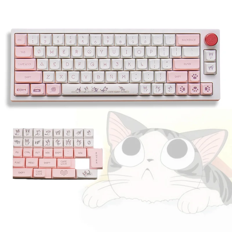 Tampa Chave Cute Meow Xda Keycaps Pbt Tintura Sub para mx Switch Teclado Mecânico Ajuste 64 68 87 96 104 108 Layout com Iso Keycap 136 - Imagem 6