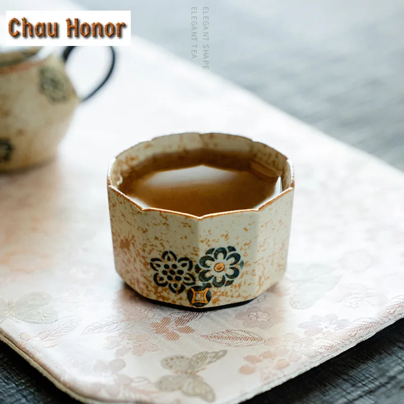 100ml Blue And White Flint Red Ceramic Tea Cup Gold Drawing Embroidered Ball Flower Master's Cup Women Personal Tea Bowl Teaset