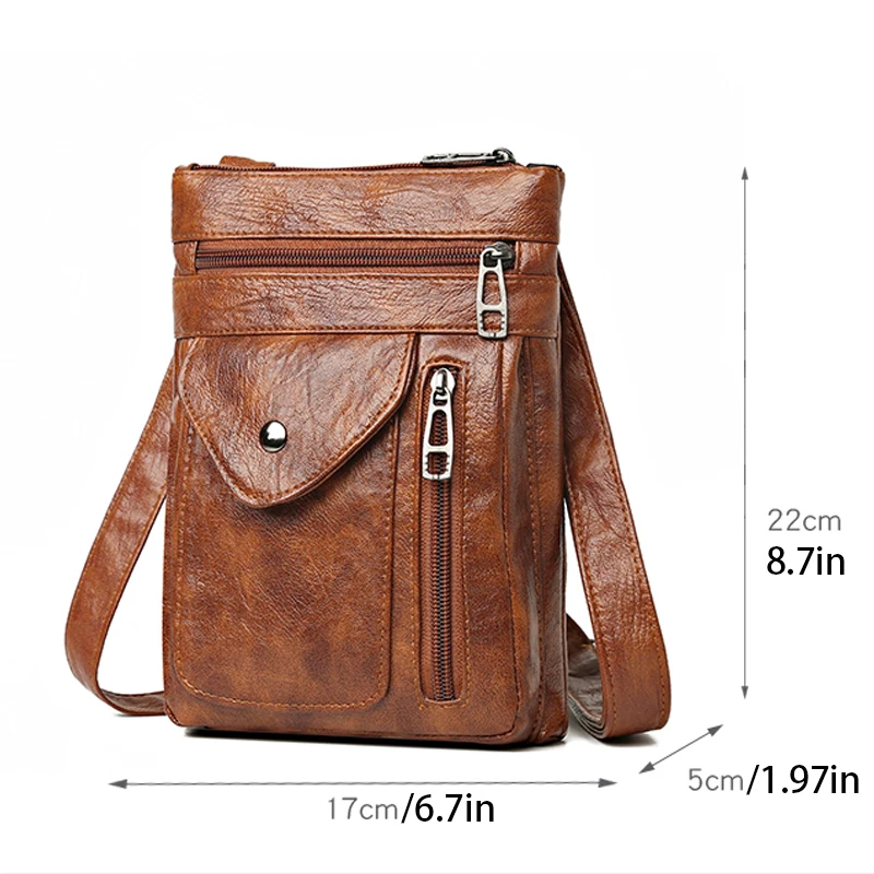 Ladies' soft leather shoulder bag, mobile phone bag, layered bag, mailman, one shoulder luxury designer, ladies' handbag, wallet