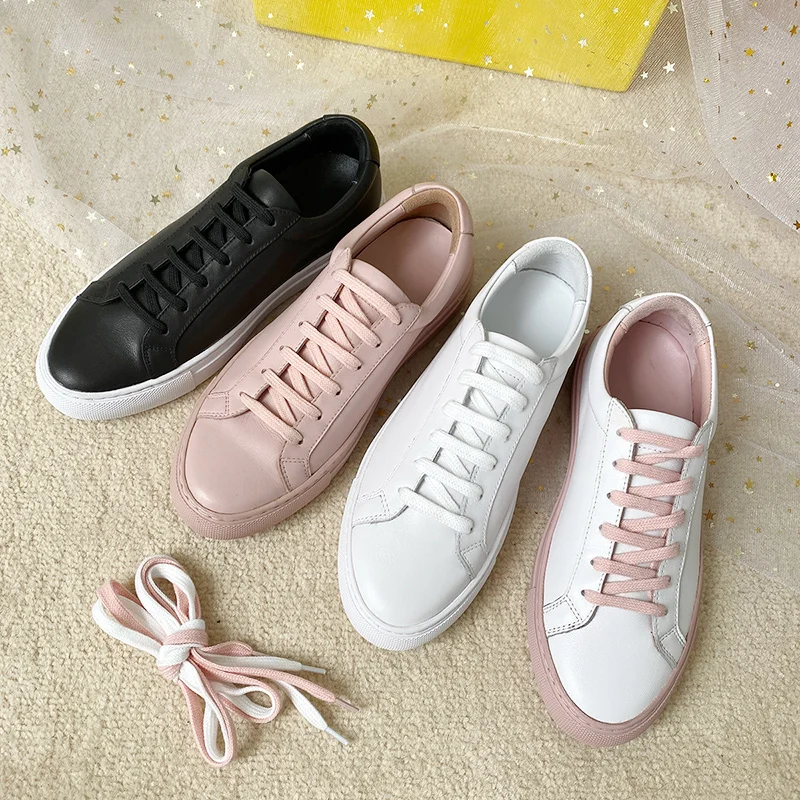 

Donna-in Classic Genuine Leather White Couple Sneakers Minimal Aesthetic Color Customized Natural Calfskin Plus Size Women Shoes