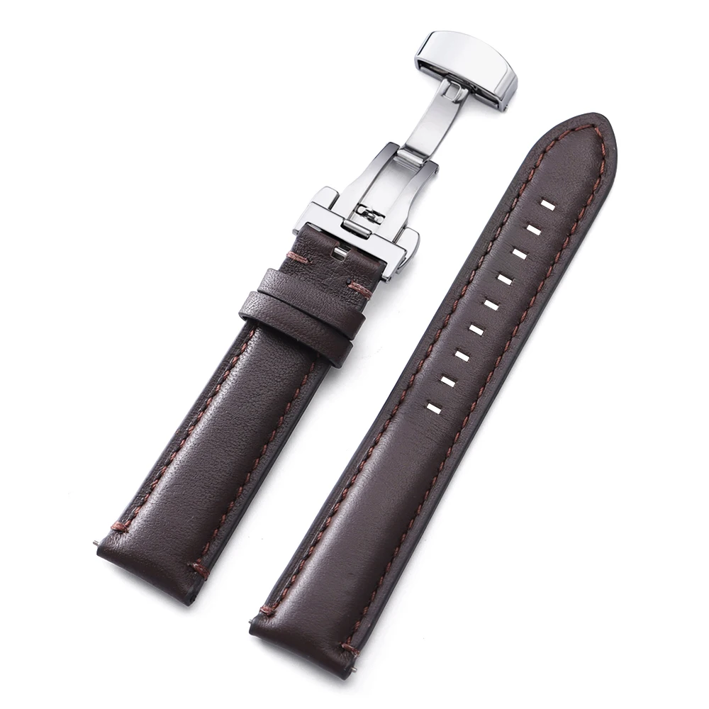 Luxurious Genuine Cowhide Leather Watch Band with Butterfly Buckle - Vintage Soft Strap