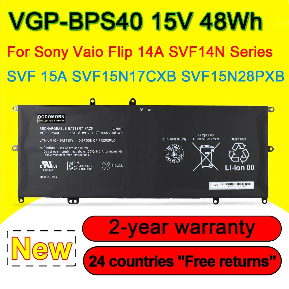 

Аккумулятор 15 в 48 Вт/ч BPS40 VGP-BPS40 для ноутбука Sony Vaio Flip 14A SVF14N SVF14NA1UL SVF 15A SVF15N17CXB SVF15N28PXB, 3170 мАч