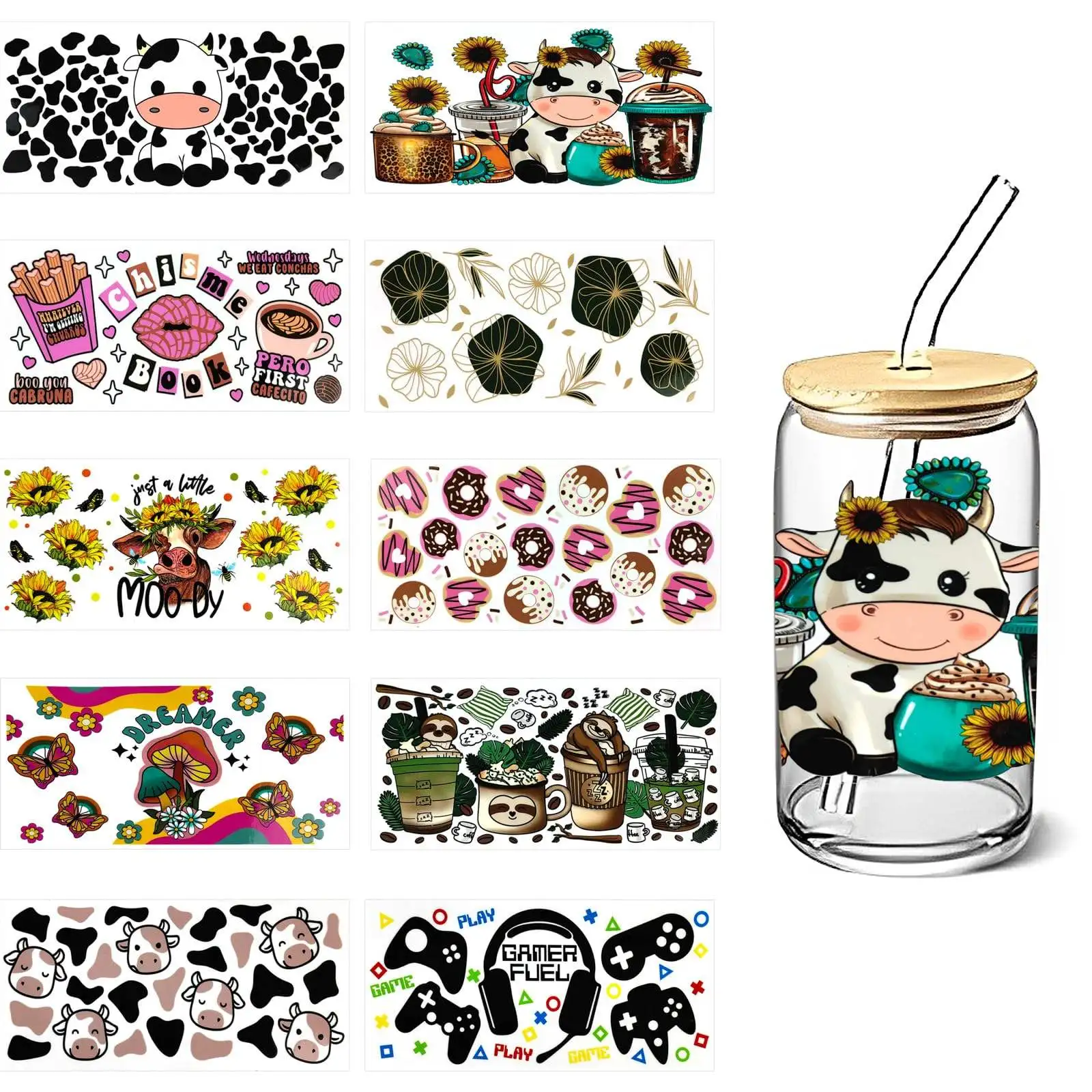 16oz 20oz 24oz Easy Peel Waterproof Glass Transfers uvdtf Crystal Stickers uv dtf Cup Wraps 3d stickers,cup wraps