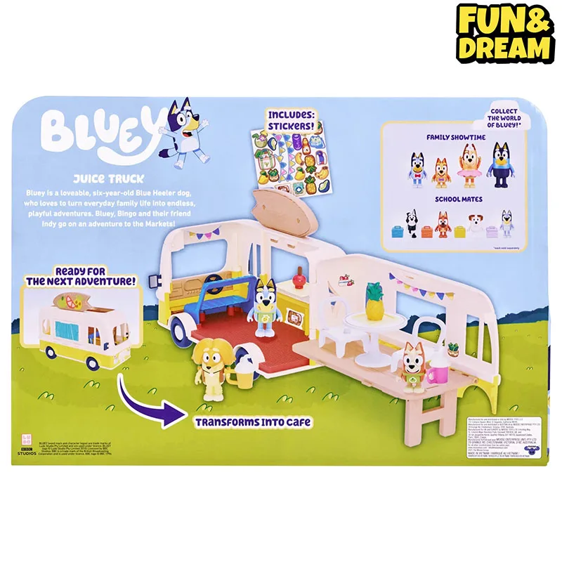 Genuine Bluey Playing House Collection Bluey Juice Truck Play Home Toys Birthday Gifts Kids Scene Toy Truck Models Puppy Models 6