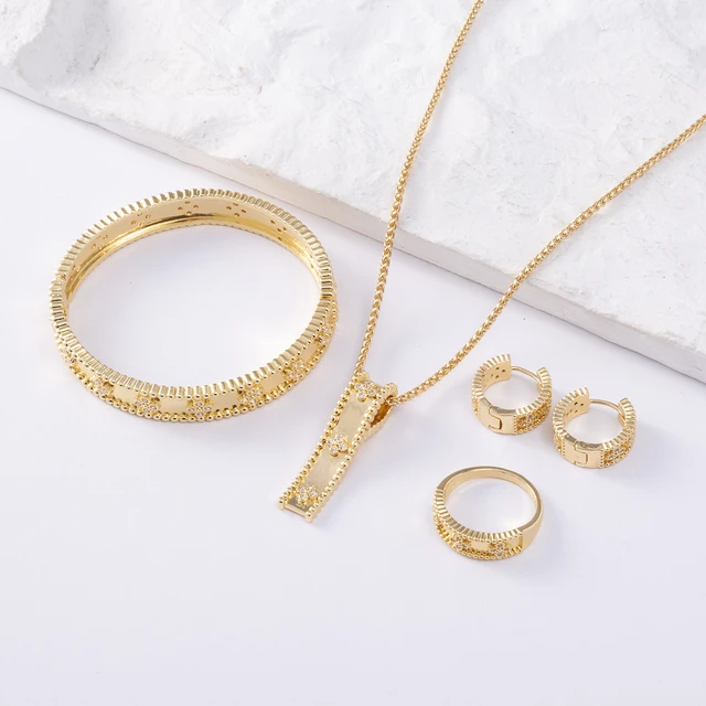 Conjunto de joyería de oro 18k para mujer, pulsera y anillo, piedra blanca, regalo de vacaciones novedad de 2022 _ - AliExpress Mobile