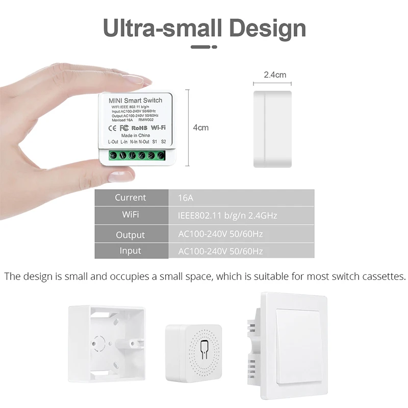 16A 20A Smart WiFi Wireless Switch Module Breaker Relay 2-way Control APP Remote Control AC100-240V Support Alexa Google Home