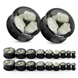 1Pair  Acrylic Ear Expanders Alternative Personality Skull Head Double Horn Ear Enlarger Street Punk Piercing Jewelry