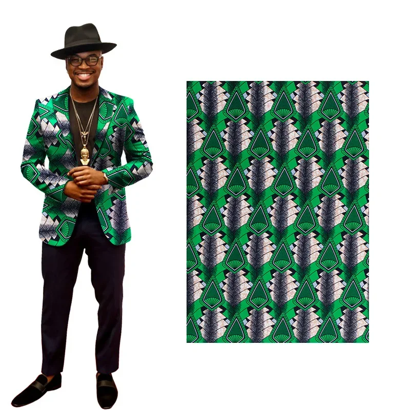 Ankara African green Geometric printed cotton wax printing Guaranteed Wax Patchwork Cotton Tissu High Quality for Dress
