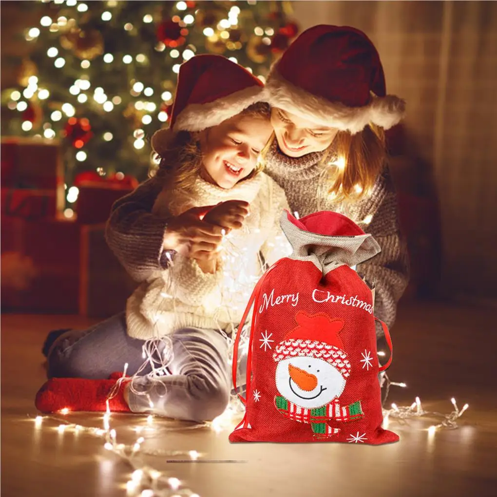 

2 шт., льняные пакеты на шнурке для подарков на Рождество