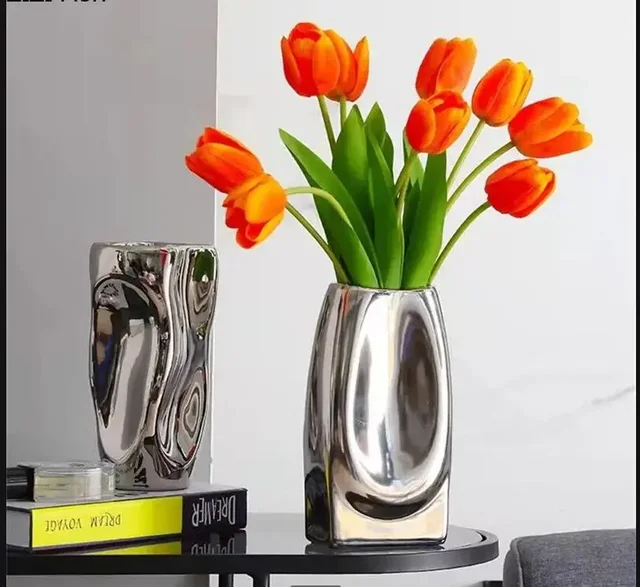 Plating Silver Ceramic Vase: Elegant Home Decor for Your Living Room