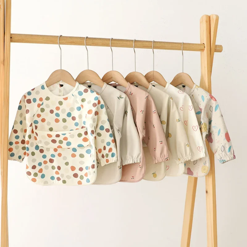 Feeding Bib Baby Bib Long Sleeved Children's Smocked Clothing Crumb Catcher Unisex Toddler Waterproof Smock Apron with Pocket