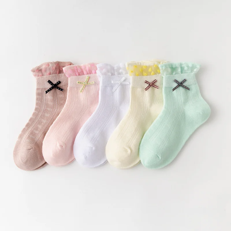 4Pair/lot new girls' socks fashion casual girls' bow lace girls' socks 5 pairs fashion women girls summer socks style lace flower short sock antiskid invisible ankle socks new 7 colors