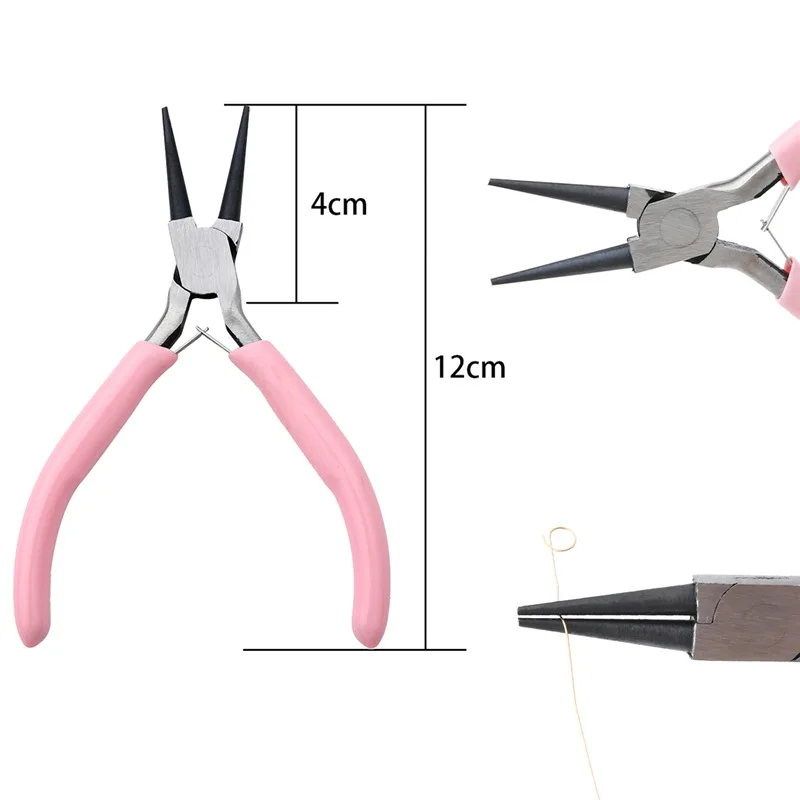 Universal Pliers Pink Handle Nickel Iron Single Section Round Concave Handmade Jewellery Hardware Making Tool Sharp Nose Diagonal Portable