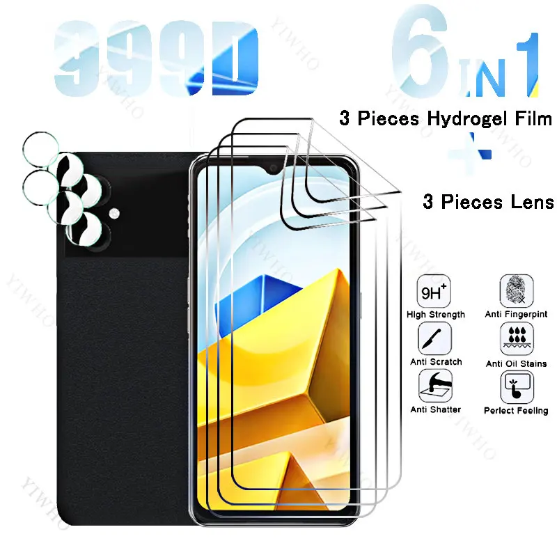 

6in1 Full Cover Front Hydrogel Film for Xiaomi Poco M5 Safety Screen Protectors for Xiaomi M 5 22071219CG 6.58" Camera Lens HD