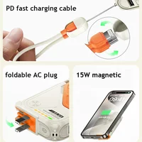 Wireless Magnetic Power Bank With Plug Cable USB C Fast Charger Portable 10000mAh External Spare Battery For iPhone 15 Samsung 2