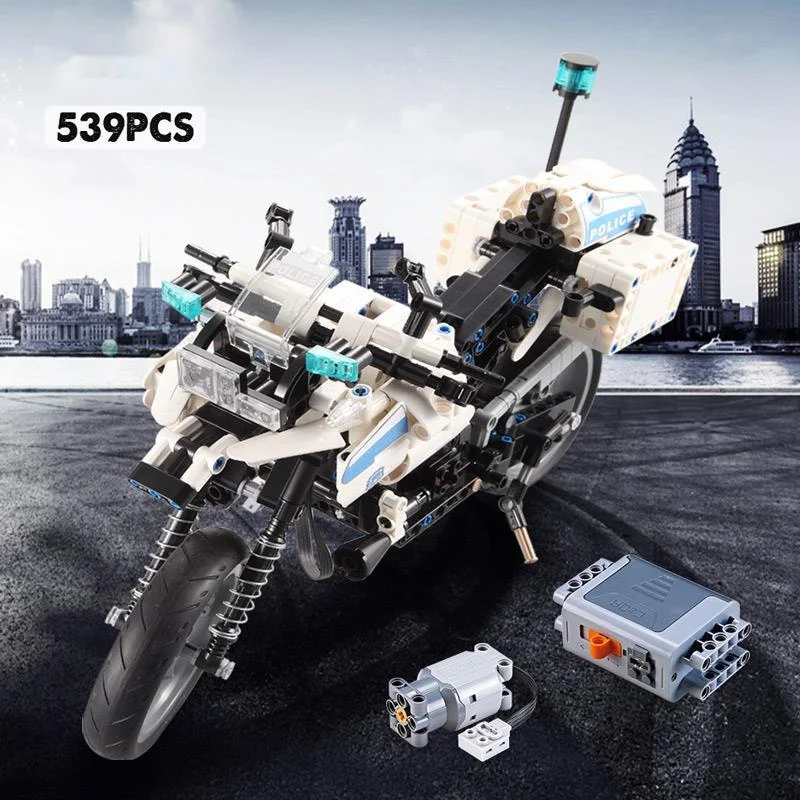 

City Police Patrol Electric Motorcycle Building Blocks Military Technical SWAT Series Bricks Toys for Kids