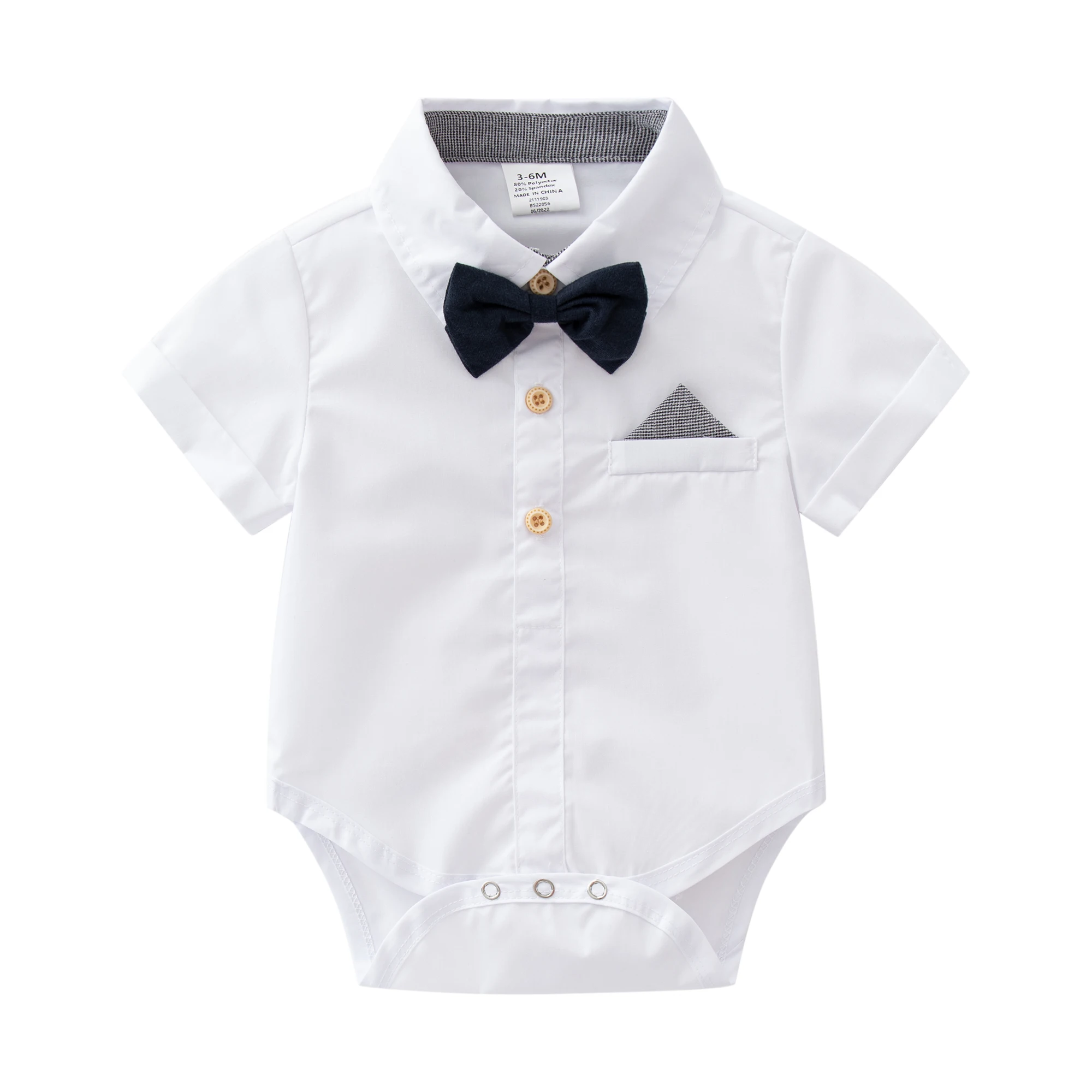 Baby Toddler Boys Short Sleeves Button Down Shirt with Bow Tie