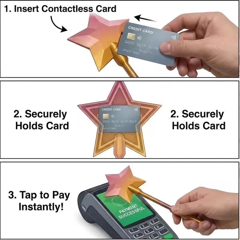 3D 프린팅 신용카드 모양 결제 터치펜, 직불카드 터치펜, 스타 매직 비접촉 결제 카드 홀더, 어린이 선물, 장난감