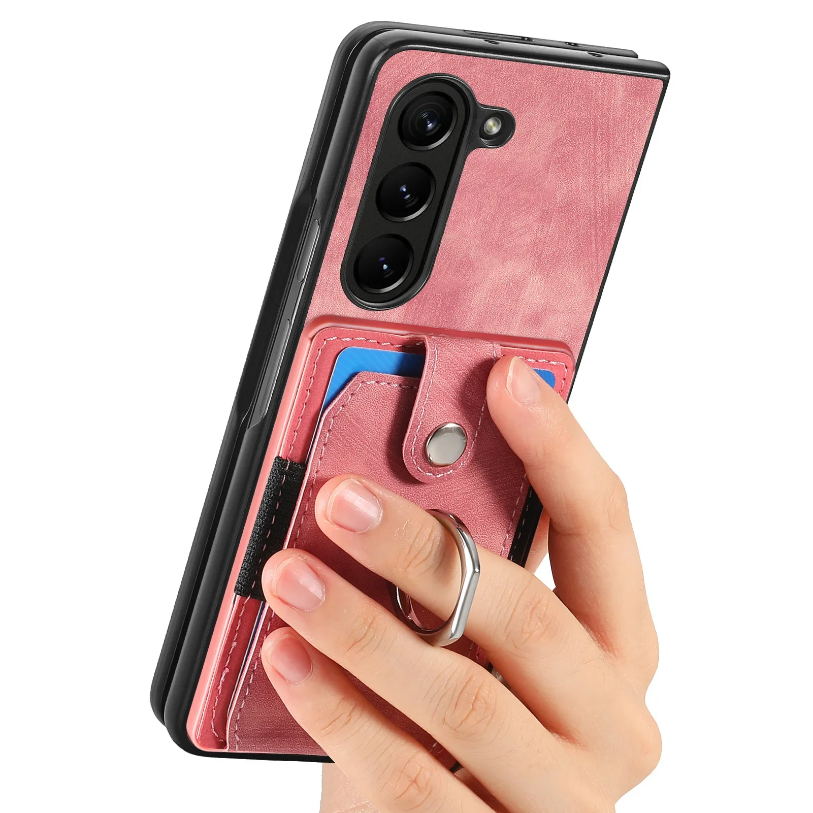 Retro Artificial Leather Wallet Phone Case with Ring Holder for Samsung Galaxy Z Fold 7 6 5 4 3 Fold7 Fold6 5G Card Slot Cover | Gaffar India