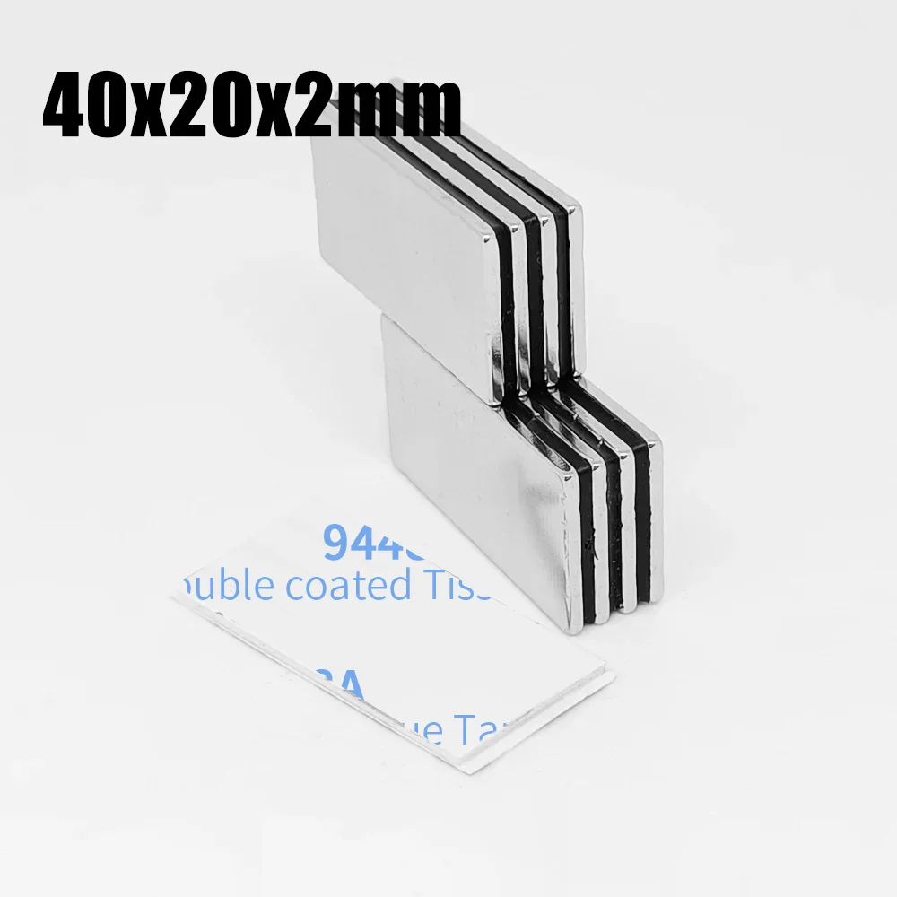 40x20x2mm 블록 강력 자석, 자가 접착식 40*20*2 롱 네오디뮴 자석 시트 40x20x2