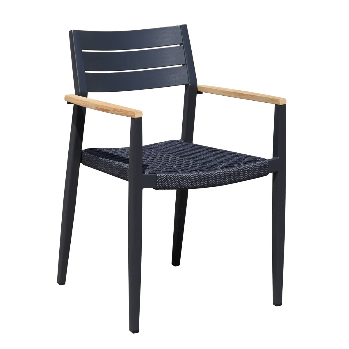 Commercial & Contract Aluminum Teak Armrest Patio Outdoor Dining Chair For Coffee Shop & Hotel