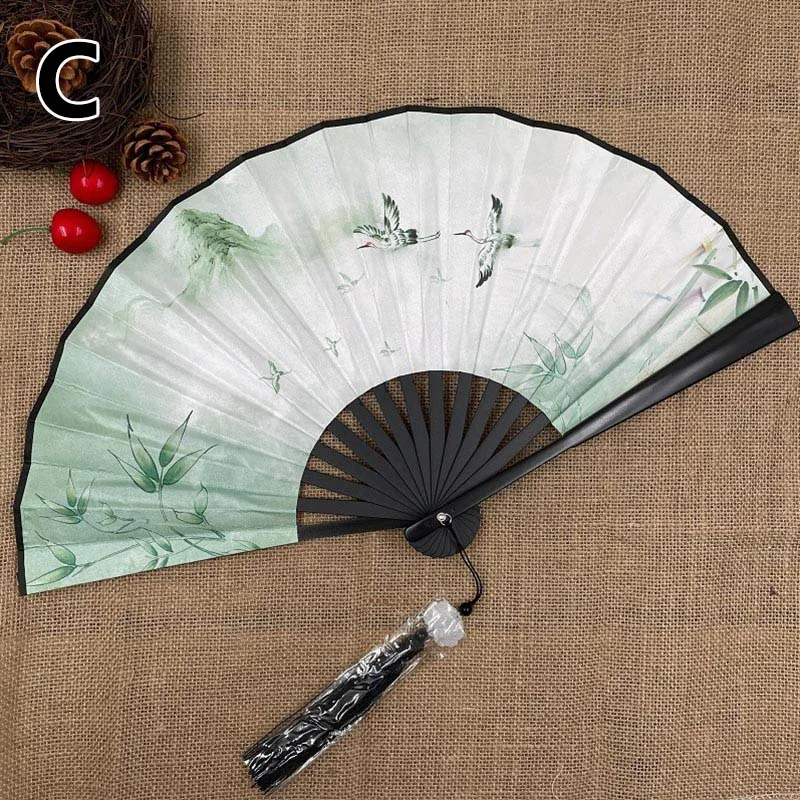 Description Picture 6 of item1Pcs 27cm Folding Silk Vintage Chinese Japanese Hand Held Fan Bamboo Silk Dance Fans With Tassel Art Craft Gift Home Decor
