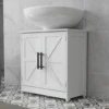 Homcom Pedestal Sink Storage Cabinet, Farmhouse Freestanding Bathroom Sink Cabinet with 2 Barn Doors and Adjustable Shelf, White 5